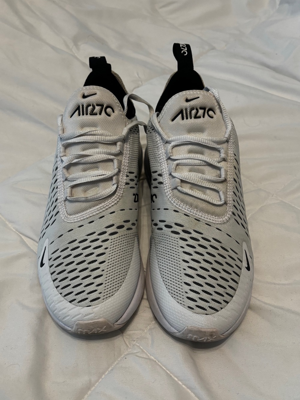 Nike Women’s Air Max 270 White & gray with black Nike logos, 8 Women